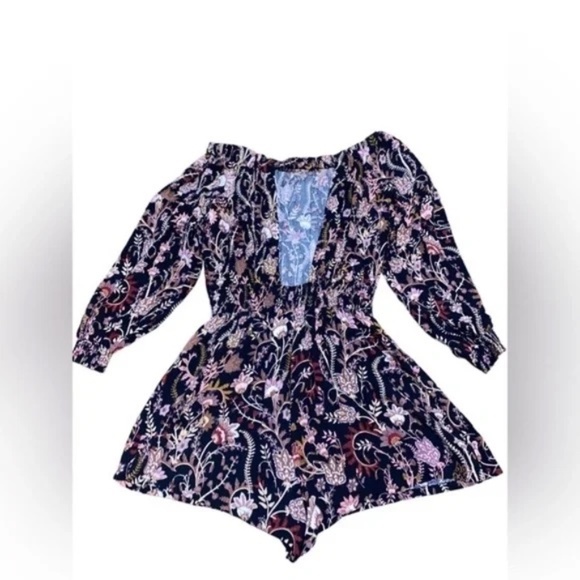 FREE PEOPLE - Pretty and Free Black Floral Print Romper - Picture 6 of 7
